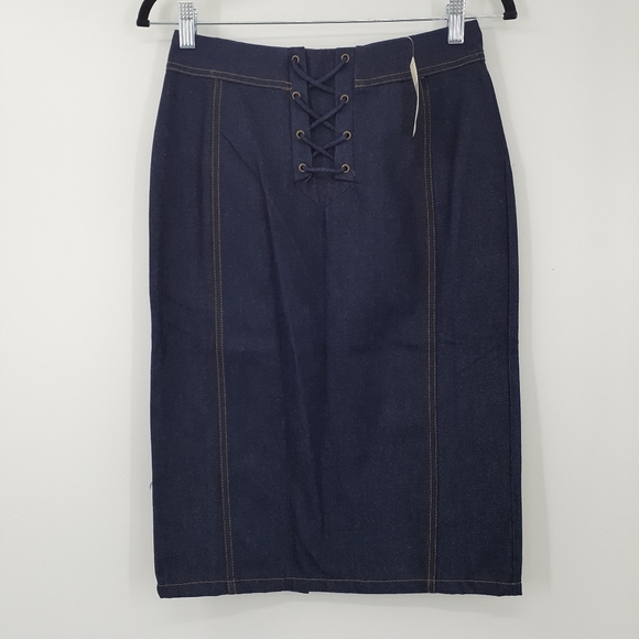 Anthropologie J.O.A. Lace-Up Denim Skirt | Dark Wash | Size S | NWT - Picture 4 of 10